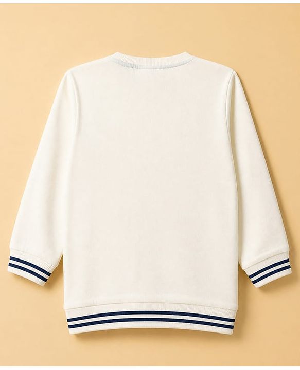 Babyhug 100% Cotton Terry Knit Full Sleeves T-Shirt & Joggers Set With Text Print - Off White & Navy Blue