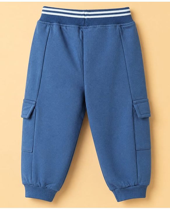 Babyhug 100% Cotton Terry Knit Full Sleeves T-Shirt & Joggers Set With Text Print - Off White & Navy Blue