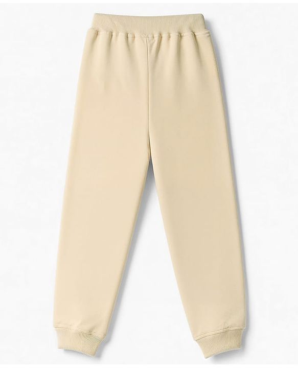 Babyhug 100% Cotton Terry Knit Full Length Lounge Pants With Text Print - Beige