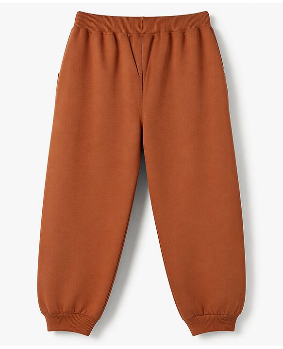 Babyhug 100% Cotton Terry Knit Solid Full Length Lounge Pant - Brown