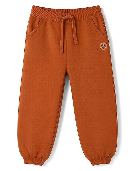 Babyhug 100% Cotton Terry Knit Solid Full Length Lounge Pant - Brown