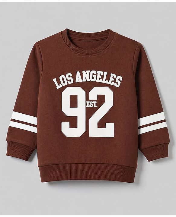 Babyhug Terry Knit Full Sleeves T-Shirt & Joggers Set With Text Print - Brown