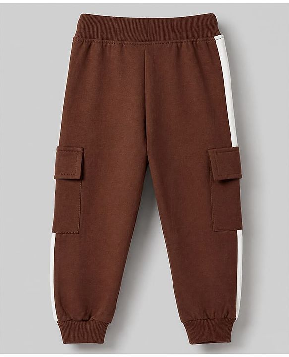 Babyhug Terry Knit Full Sleeves T-Shirt & Joggers Set With Text Print - Brown