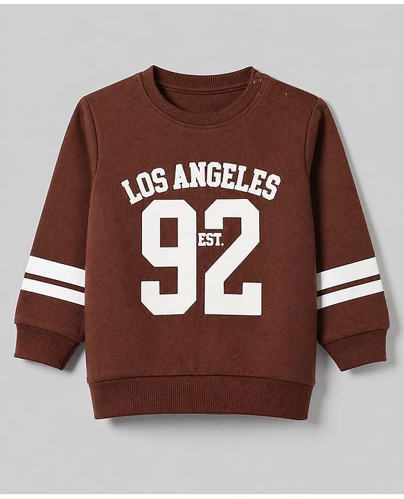 Babyhug Terry Knit Full Sleeves T-Shirt & Joggers Set With Text Print - Brown
