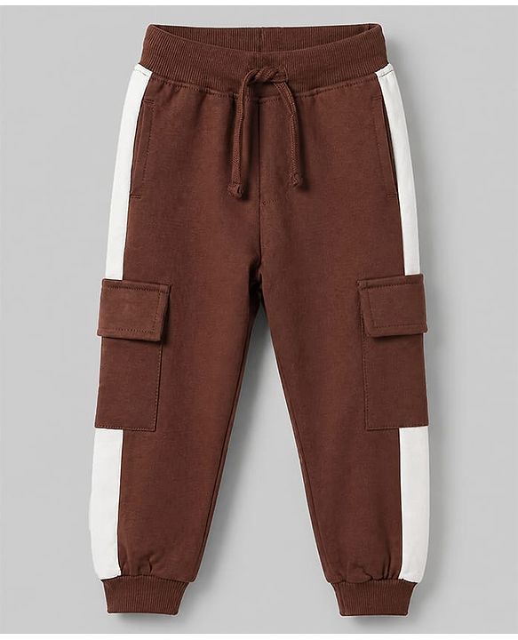 Babyhug Terry Knit Full Sleeves T-Shirt & Joggers Set With Text Print - Brown