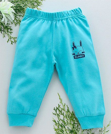 Babyhug Full Length Cotton Lounge Pant Bunny Print - Aqua Blue - 12-18 M Blue