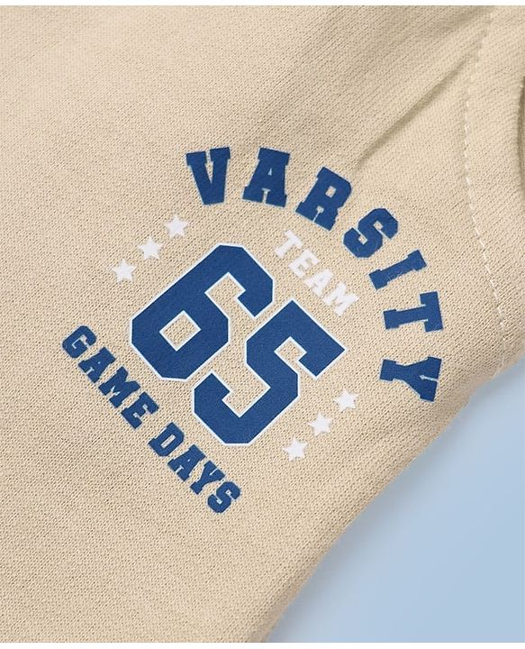 Babyhug Cotton Terry Knit Jogger Fit Full Length Lounge Pant with Varsity Team Text Print - Beige