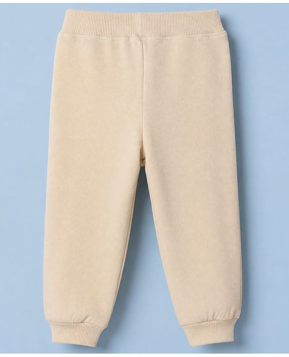 Babyhug Cotton Terry Knit Jogger Fit Full Length Lounge Pant with Varsity Team Text Print - Beige