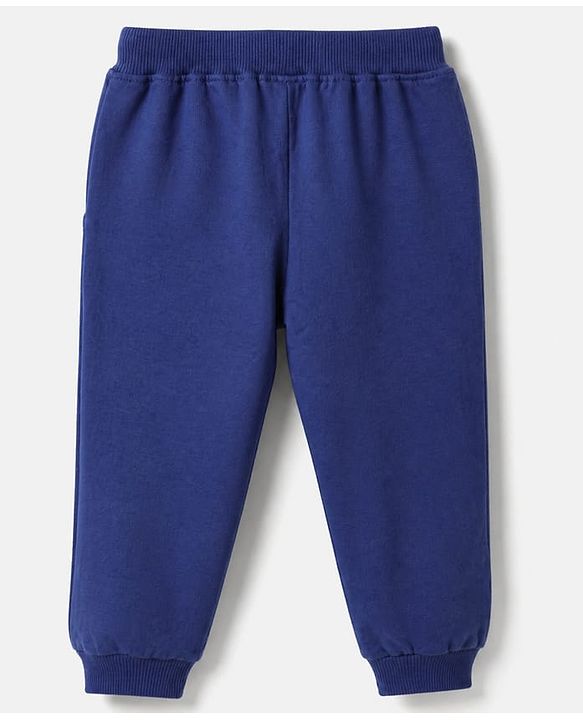 Babyhug Cotton Terry Knit Jogger Fit Full Length Lounge Pant with Fun Time Text Print - Blue
