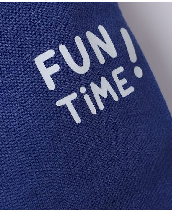 Babyhug Cotton Terry Knit Jogger Fit Full Length Lounge Pant with Fun Time Text Print - Blue