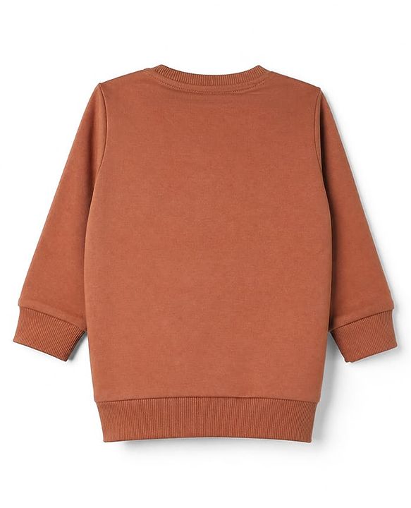 Babyhug Terry Knit Full Sleeves T-Shirt & Joggers Set With Text Print - Brown
