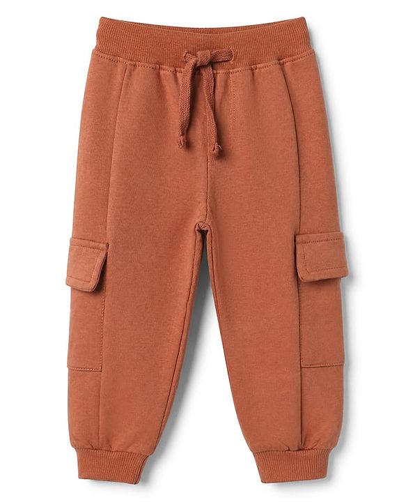 Babyhug Terry Knit Full Sleeves T-Shirt & Joggers Set With Text Print - Brown