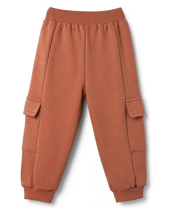 Babyhug Terry Knit Full Sleeves T-Shirt & Joggers Set With Text Print - Brown