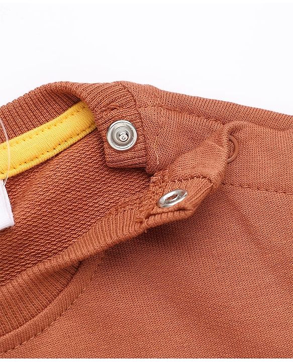Babyhug Terry Knit Full Sleeves T-Shirt & Joggers Set With Text Print - Brown