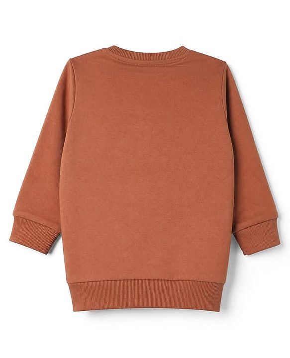 Babyhug Terry Knit Full Sleeves T-Shirt & Joggers Set With Text Print - Brown
