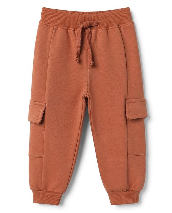 Babyhug Terry Knit Full Sleeves T-Shirt & Joggers Set With Text Print - Brown