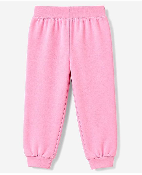 Babyhug Cotton Knit Full Length Lounge Pants with Rainbow Patch and Bow Applique Pack of 3 - Green Purple Pink