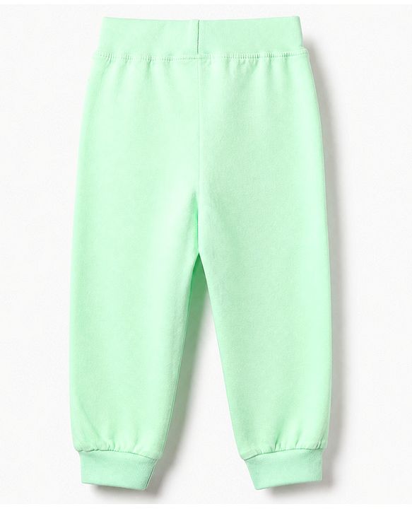 Babyhug Cotton Knit Full Length Lounge Pants with Rainbow Patch and Bow Applique Pack of 3 - Green Purple Pink