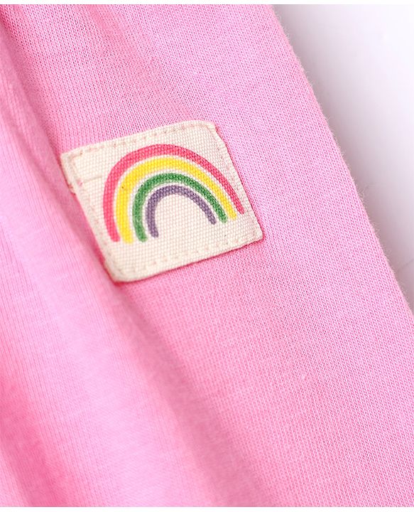 Babyhug Cotton Knit Full Length Lounge Pants with Rainbow Patch and Bow Applique Pack of 3 - Green Purple Pink