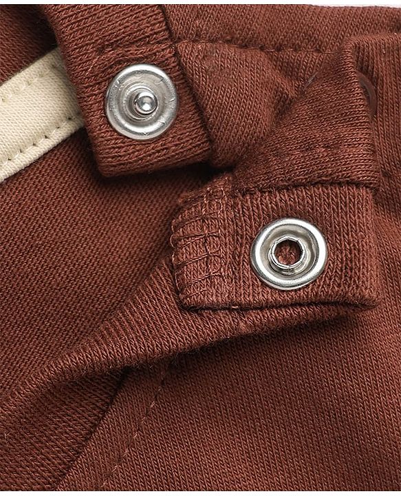 Babyhug 100% Cotton Terry Knit Full Sleeves T-Shirt and Joggers Set With Dino Patch - Brown