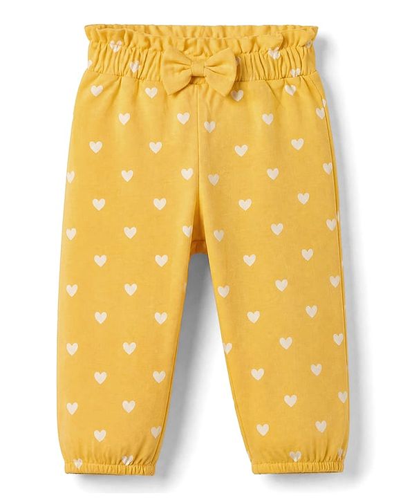 Babyhug Cotton Jersey Knit Full Length Track Pant With Bow Applique & Heart Print Pack of 3 - Blue Mustard & Red