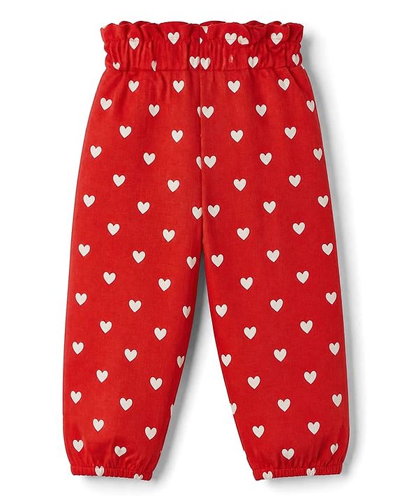 Babyhug Cotton Jersey Knit Full Length Track Pant With Bow Applique & Heart Print Pack of 3 - Blue Mustard & Red