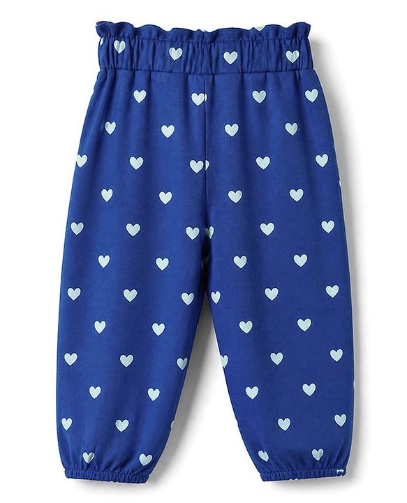 Babyhug Cotton Jersey Knit Full Length Track Pant With Bow Applique & Heart Print Pack of 3 - Blue Mustard & Red