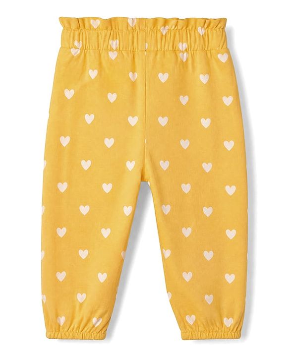 Babyhug Cotton Jersey Knit Full Length Track Pant With Bow Applique & Heart Print Pack of 3 - Blue Mustard & Red