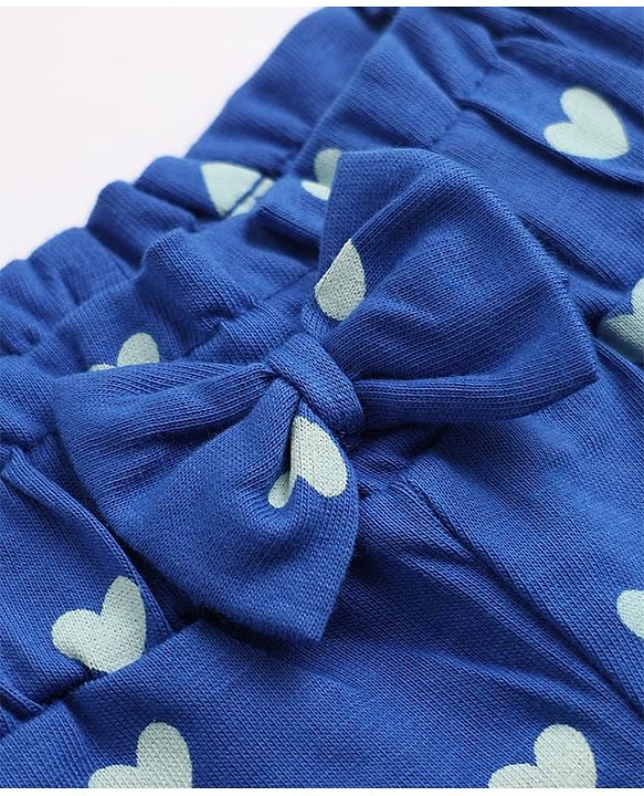 Babyhug Cotton Jersey Knit Full Length Track Pant With Bow Applique & Heart Print Pack of 3 - Blue Mustard & Red