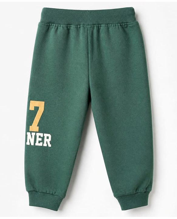 Babyhug 100% Cotton Terry Knit Full Sleeves Hooded T-Shirt and Jogger with New York City Print with Kangaroo Pockets - Green