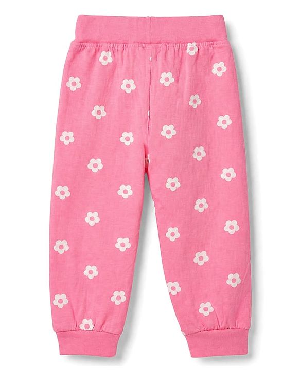Babyhug Cotton Jersey Jogger Fit Lounge Pants with Floral, Cherry & Strawberry Print with Bow Pack of 3 - Pink, Violet & Light Green