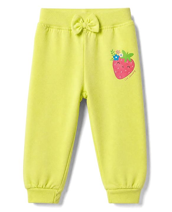 Babyhug Cotton Jersey Jogger Fit Lounge Pants with Floral, Cherry & Strawberry Print with Bow Pack of 3 - Pink, Violet & Light Green