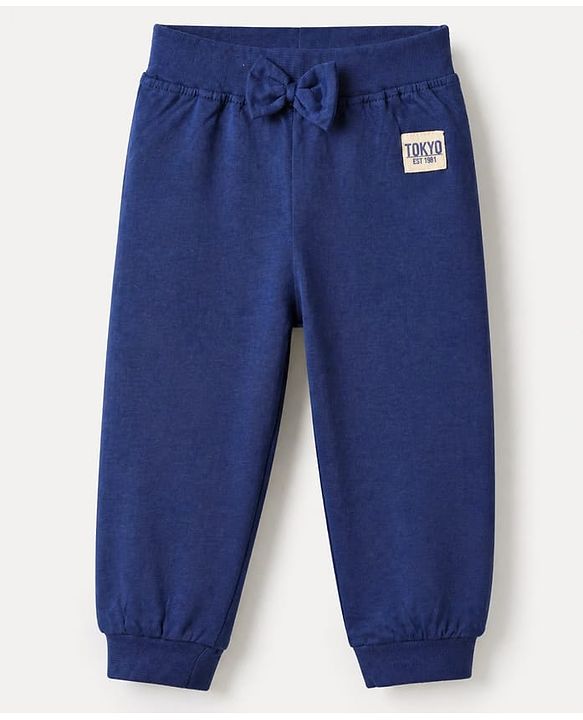 Babyhug Cotton Jersey Knit Full Length Track Pant With Bow Patch Pack of 3 - Blue Pink & Red