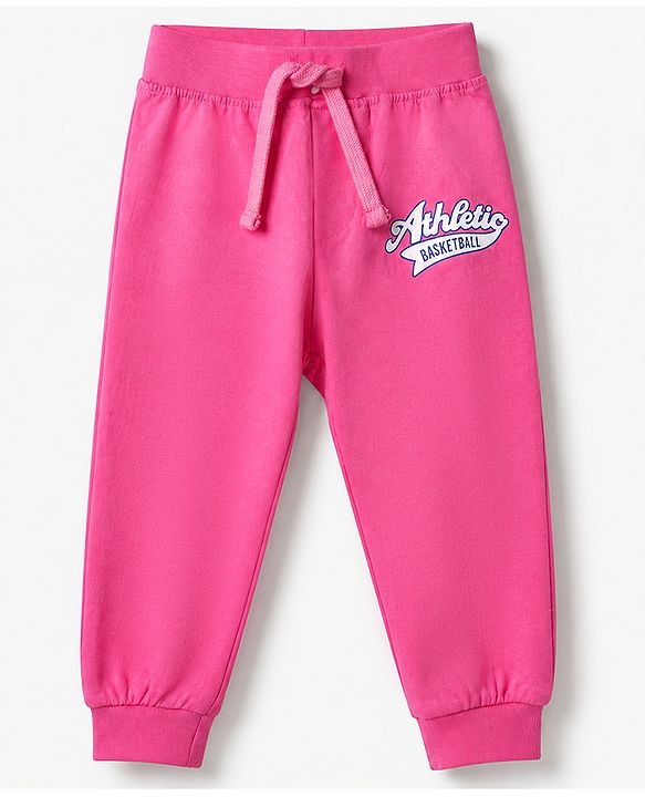 Babyhug Cotton Knit Full Length Jogger Fit Lounge Pant with London New York Print Pack of 3 in Orange Pink