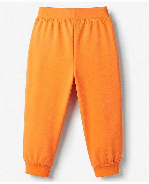 Babyhug Cotton Knit Full Length Jogger Fit Lounge Pant with London New York Print Pack of 3 in Orange Pink