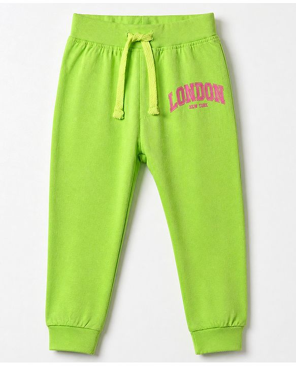Babyhug Cotton Knit Full Length Jogger Fit Lounge Pant with London New York Print Pack of 3 in Orange Pink