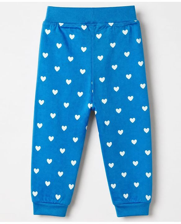Babyhug Cotton Jersey Knit Jogger Fit Lounge Pants with Floral, Hearts & Smile Text Print with Bow Pack of 3 - Pink, Blue & Light Blue