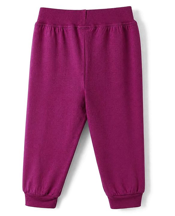 Babyhug Cotton Jersey Knit Jogger Fit Full Length Lounge Pant with Bow Print Pack of 2 In Blue Maroon
