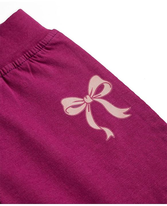 Babyhug Cotton Jersey Knit Jogger Fit Full Length Lounge Pant with Bow Print Pack of 2 In Blue Maroon