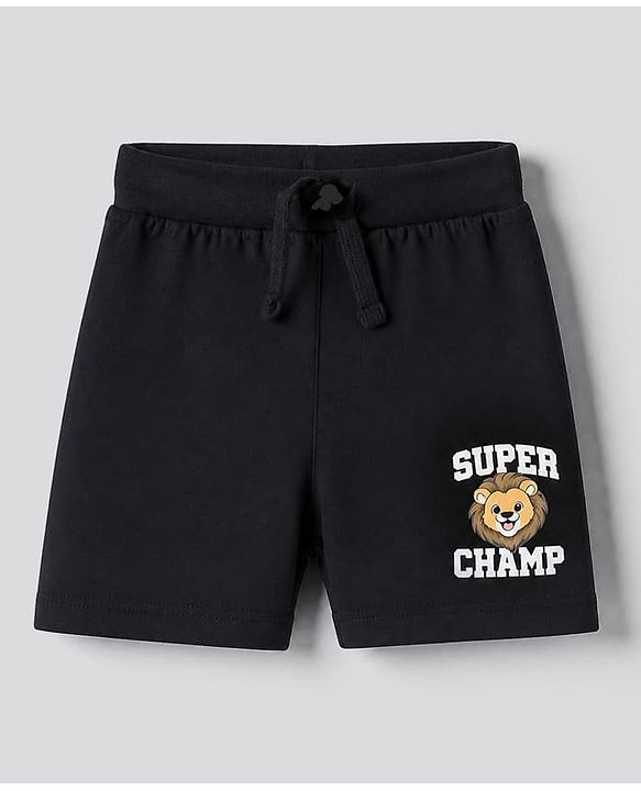 Babyhug 100% Cotton Jersey Knit Shorts With Lion & Text Print Pack of 2 - Red & Black