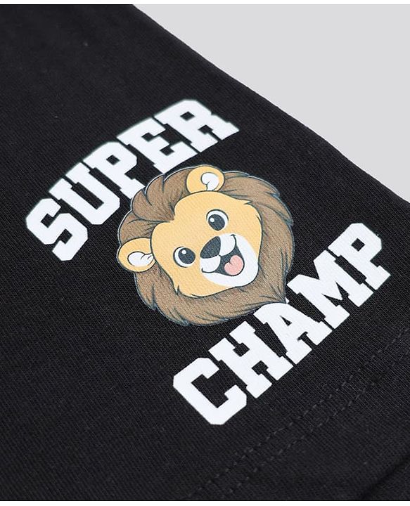 Babyhug 100% Cotton Jersey Knit Shorts With Lion & Text Print Pack of 2 - Red & Black