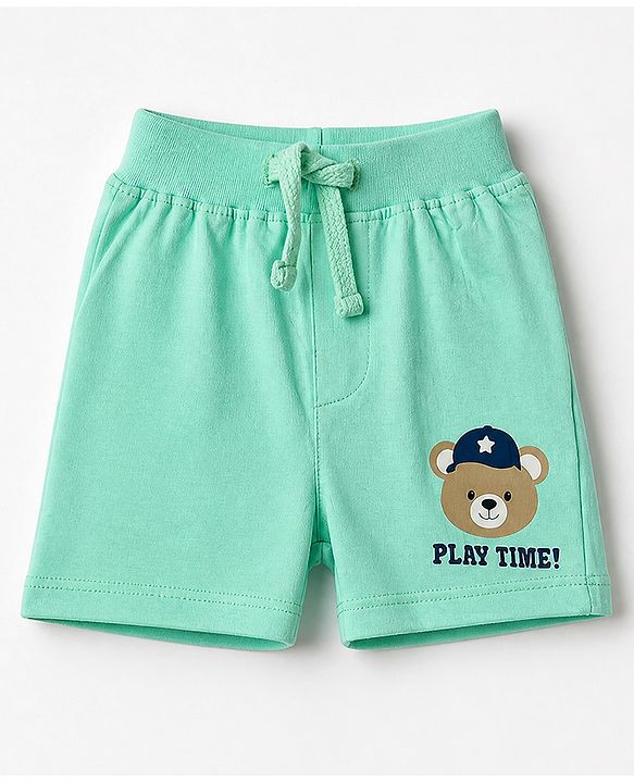 Babyhug Cotton Jersey Knit Shorts With Animal Print Pack of 3 - Yellow Green & Navy Blue