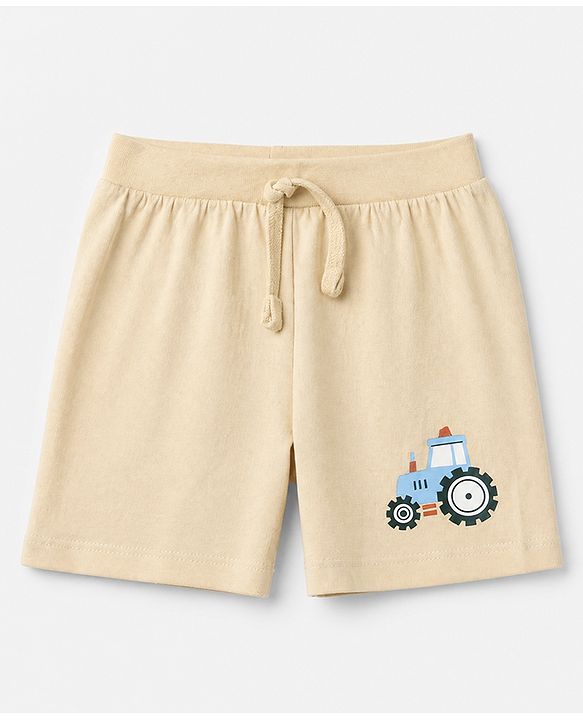 Babyhug 100% Cotton Single Jersey Knit Shorts with Tractor Print in Orange Blue & Cream Pack of 3