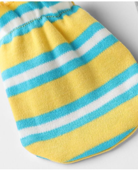 Babyhug 100% Cotton Interlock Knit Mittens & Booties With Stripes - Yellow