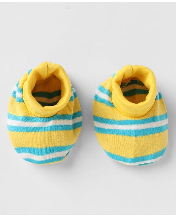 Babyhug 100% Cotton Interlock Knit Mittens & Booties With Stripes - Yellow