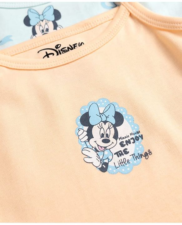 Babyhug Disney Single Jersey Knit Sleeveless Slips With Minnie Mouse Graphic Pack of 2 - Light Blue & Peach