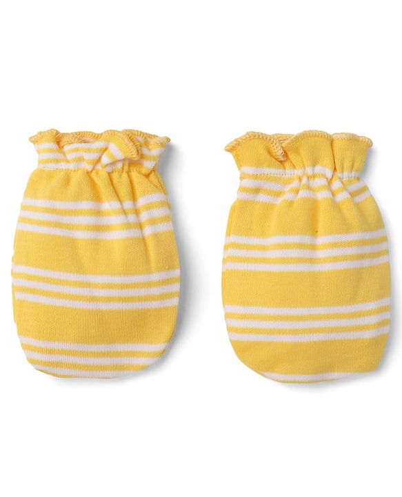 Babyhug 100% Cotton Interlock Knit Mittens & Booties with Stripes - Yellow