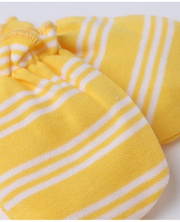 Babyhug 100% Cotton Interlock Knit Mittens & Booties with Stripes - Yellow