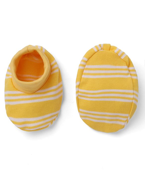 Babyhug 100% Cotton Interlock Knit Mittens & Booties with Stripes - Yellow