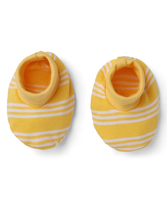 Babyhug 100% Cotton Interlock Knit Mittens & Booties with Stripes - Yellow